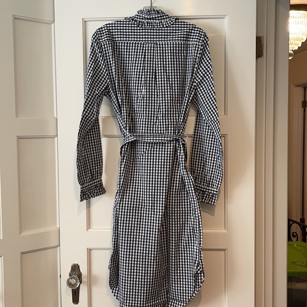 J.Crew Classic-fit ruffleneck shirtdress dress navy check AY173 - Picture 14 of 14